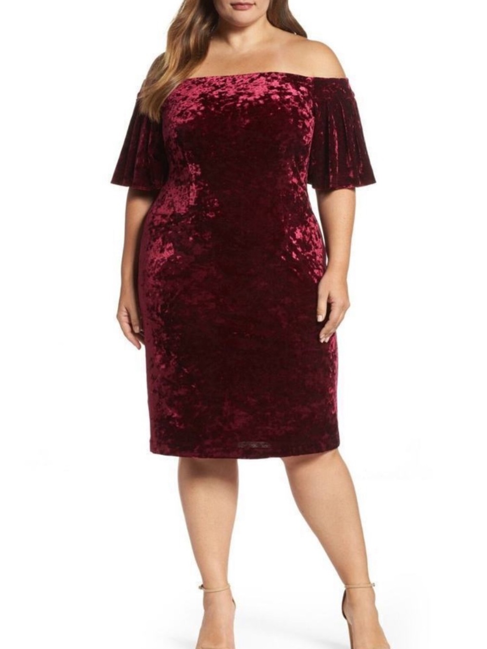 Eliza J Chic Off-the-Shoulder Crushed Wine Raspberry Velvet Dress Plus Size 18W